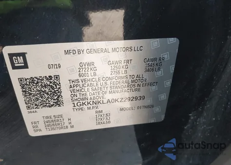 2019 GMC Acadia Sle-1 from USA, damaged, VIN 1GKKNKLA0KZ292939